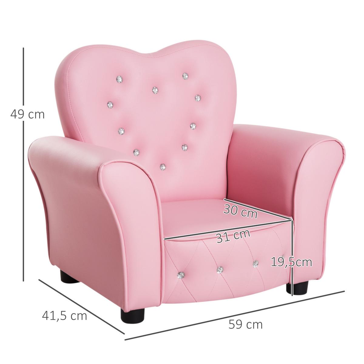 KINDERSOFA Kindersessel herzförmig Prinzessin Minisofa Kinderzimmer Sofa mit - Rosa, Kunststoff (41.5/49/59cm) - HOMCOM