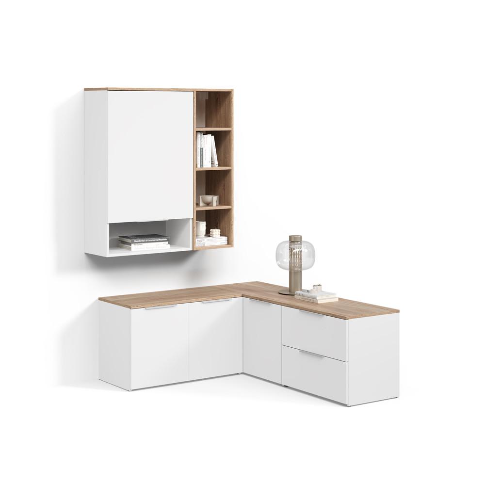 WOHNWAND Piave Weiß/Sonoma 5 Teile - Weiß/Sonoma Eiche, Holzwerkstoff (80/50/40cm) - Livinity®