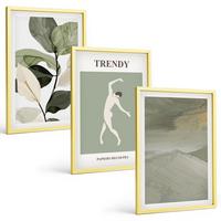 BILDER SET 3er Set - 40x60 cm Goldrahmen - Abstrakte Pflanzensilhouettenmuster - Goldfarben, Kunststoff (40/60cm) - TULUP