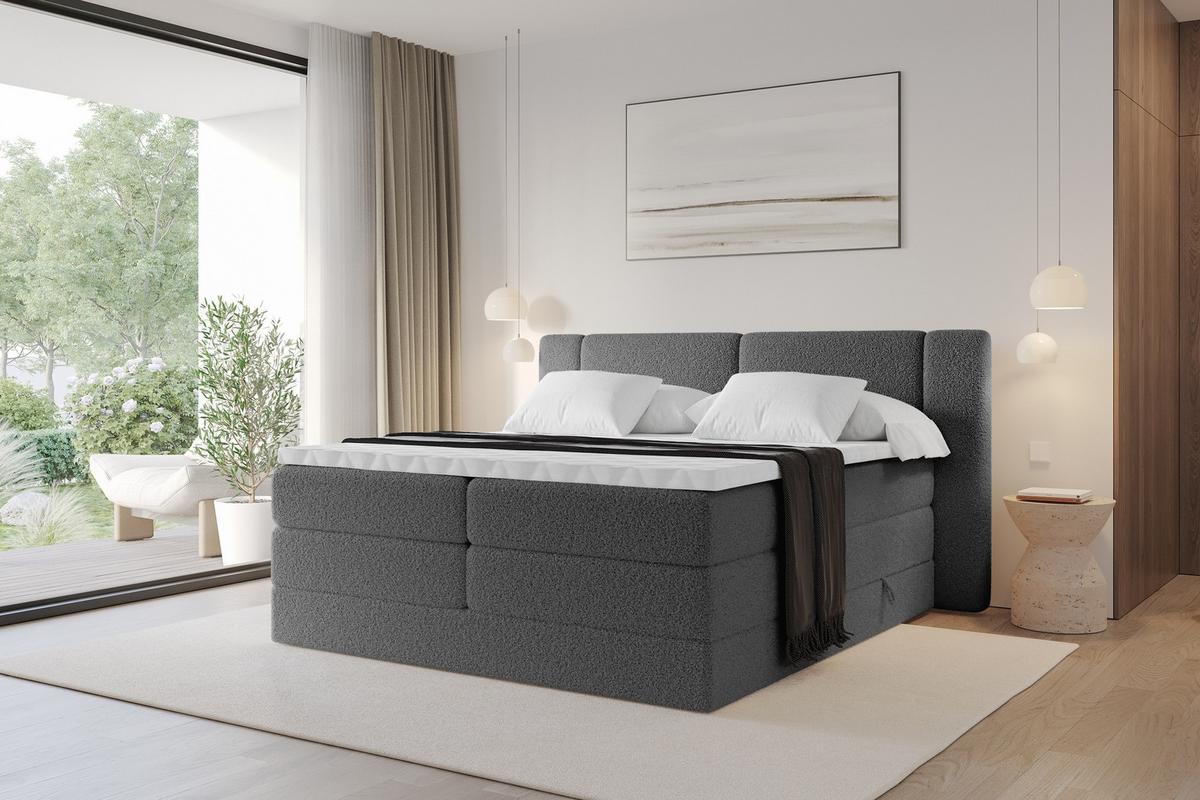BOXSPRINGBETT mit Matratze H3/H4 - EVON KING - 180x200 cm Grau - Taupe, Holzwerkstoff (180/200cm) - ALTDECOR