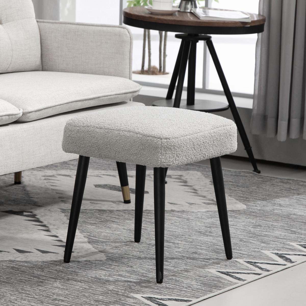 FUSSHOCKER Sitzhocker Quadratischer Schminkhocker mit Kaschmir-Optik, Stahlbeine - Hellgrau, Kunststoff (42/44/42cm) - HOMCOM