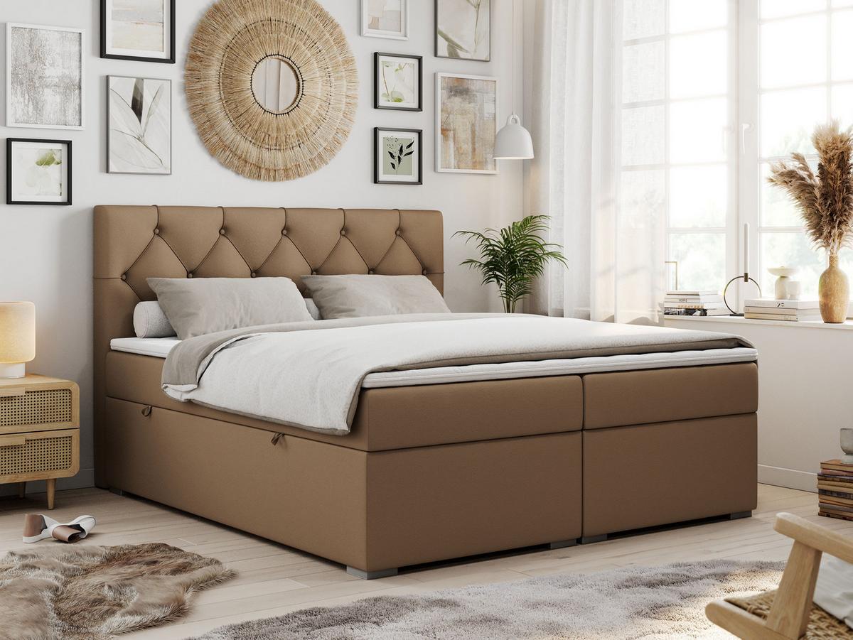 BOXBETT ALDA 160/200 Braun Kunstleder - H3 - Braun, Holz/Textil (160/200cm) - MKS