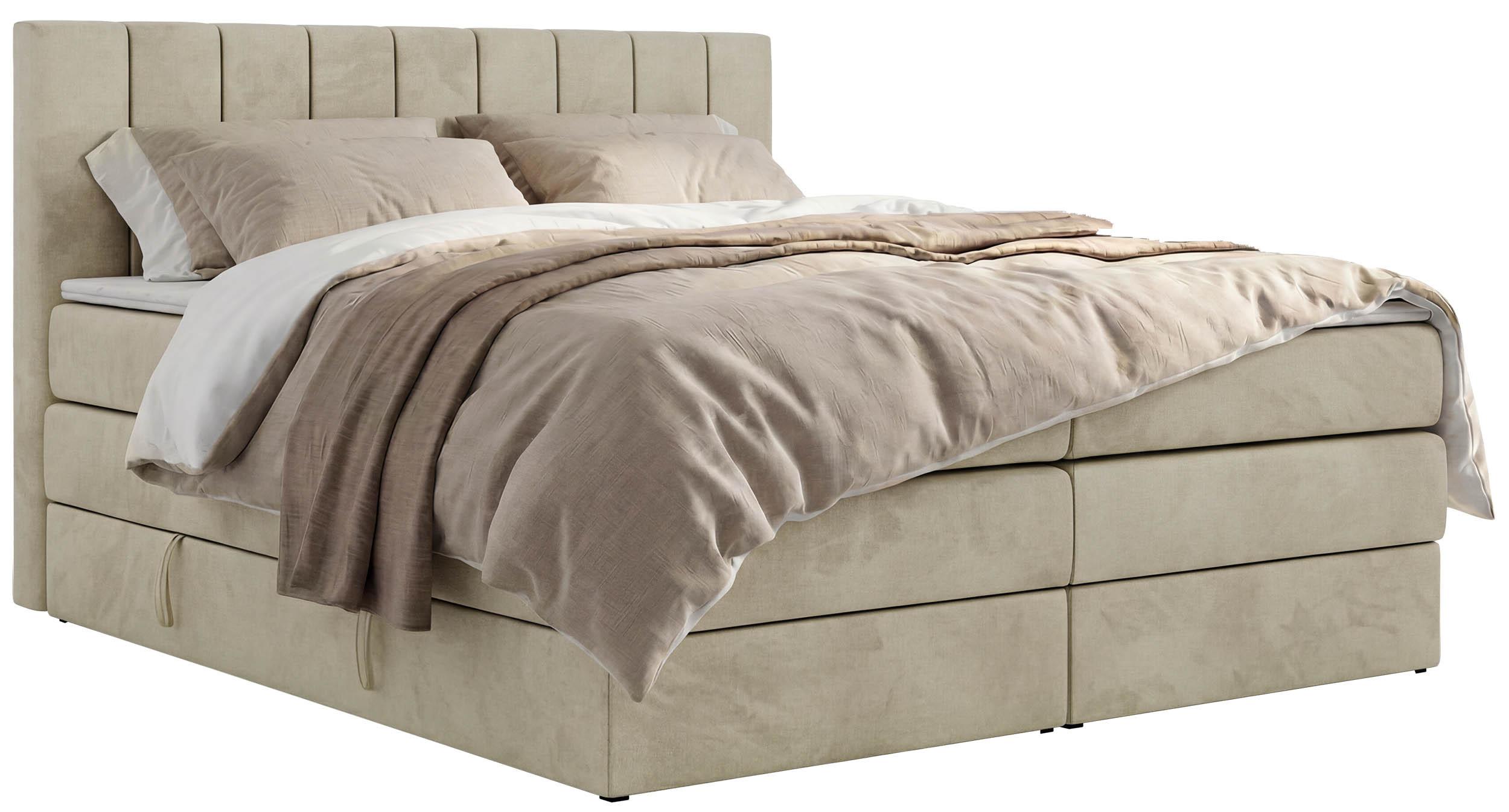 BOXSPRINGBETT ALVER KING 200/200 - Beige Velvet - H3 - Beige, Textil (200/200cm) - MKS