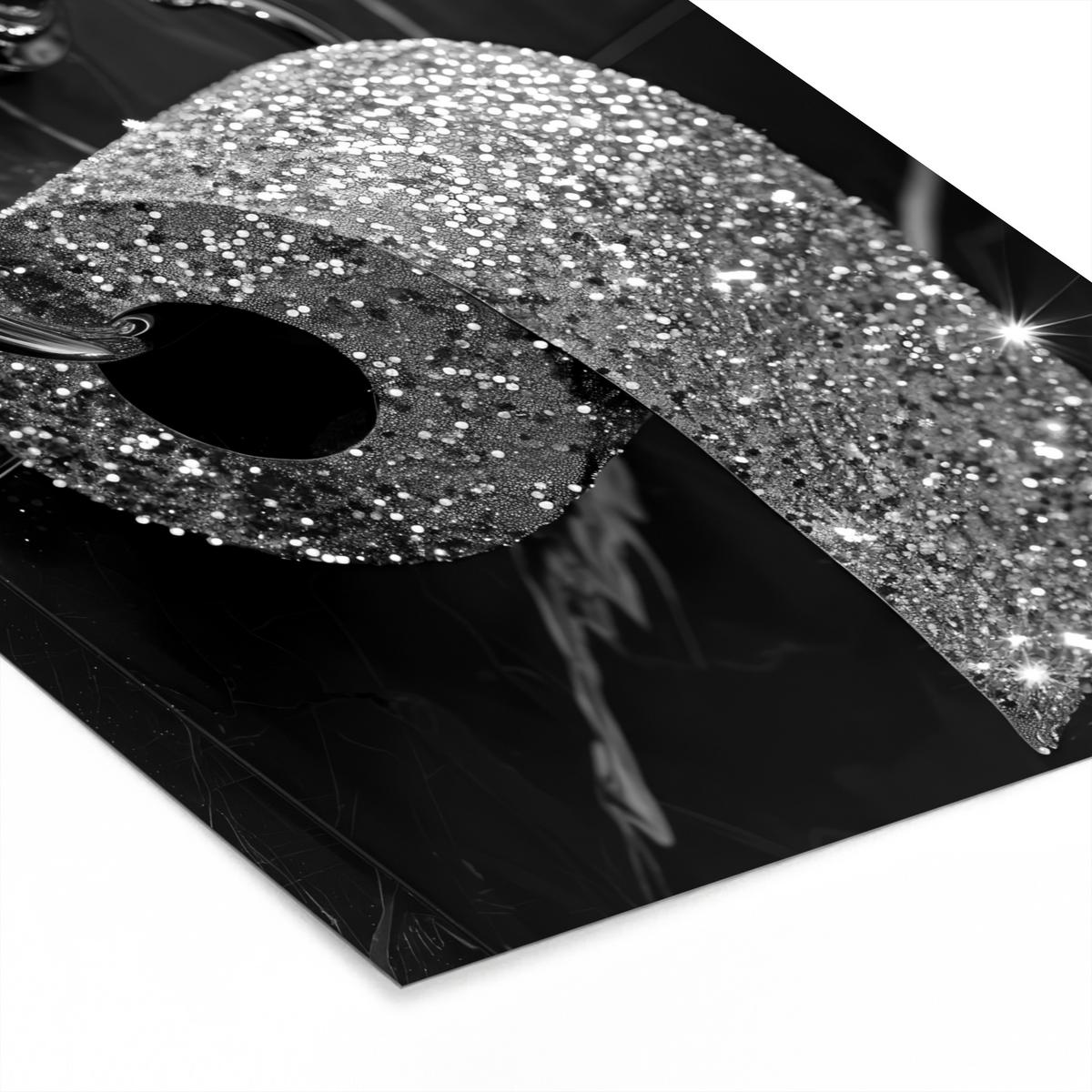 POSTER MIT RAHMEN WC - Toilettenpapier - Schwarz und weiß - Glitter Bilderrahmen 30x40 cm - Silberfarben, Papier (30/40cm) - MuchoWow