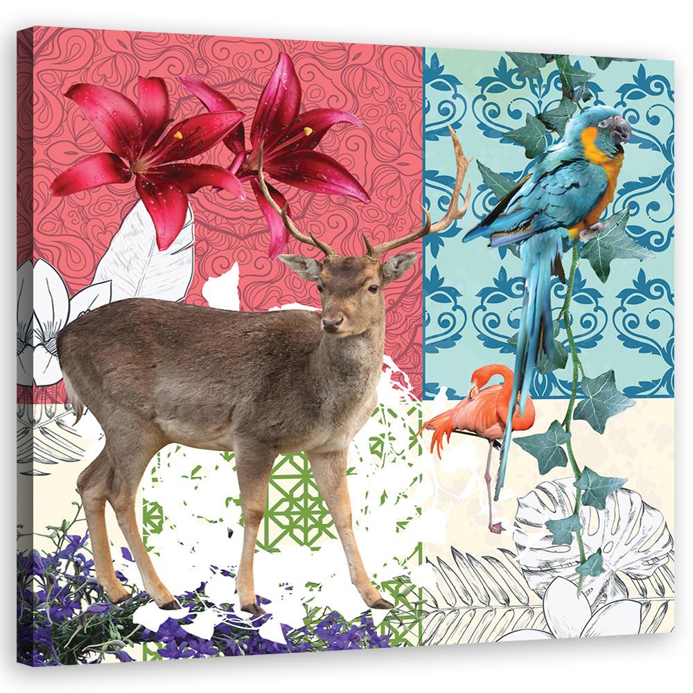 WANDBILD tiere pop art collage - Multicolor, Textil (50/50cm) - Feeby
