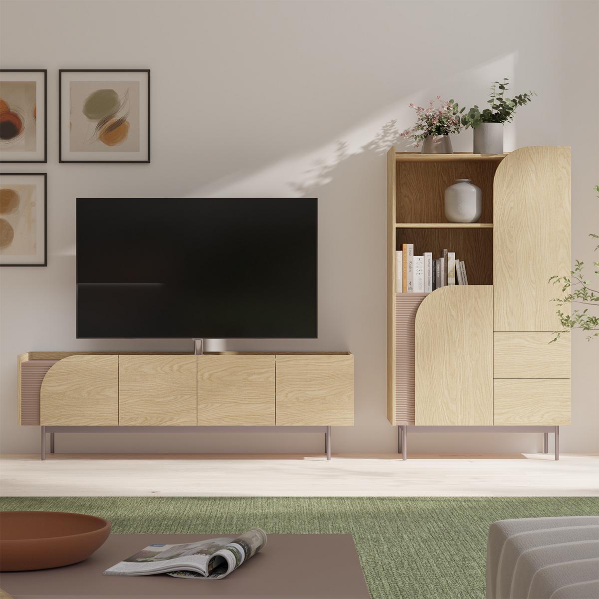 KOMMODE Camel mit 3 Schubladen, geriffeltem Detail, 130 cm, Frühlingseiche + Toffee - Eichefarben, Holzwerkstoff/Metall (132/90/42cm) - Beautysofa