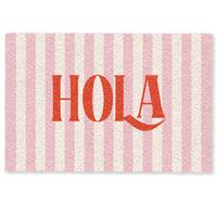 FUSSMATTE Hola - Zitat - Streifen - Pastell - Rosa - Rot - Weiß Schmutzfangmatte 60x40 cm - Rosa, Kunststoff (60/0.4cm) - MuchoWow
