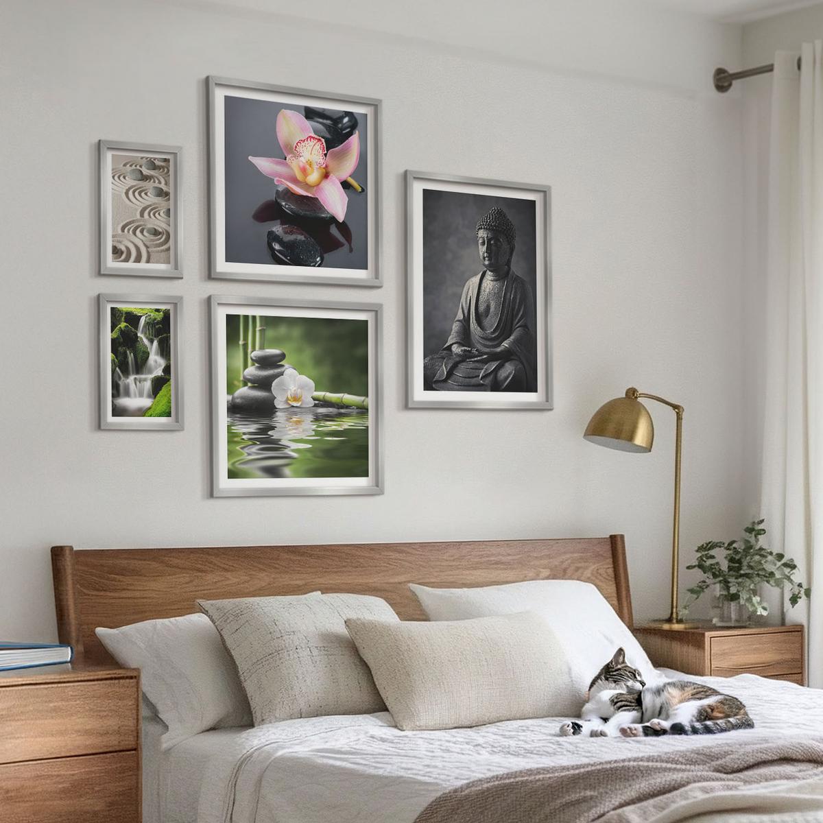 BILDER SET 5er Set - 50x50 cm & 20x30 cm & 40x60 cm Silberner Rahmen - Red Accents London - Silberfarben, Kunststoff (40/60cm) - TULUP