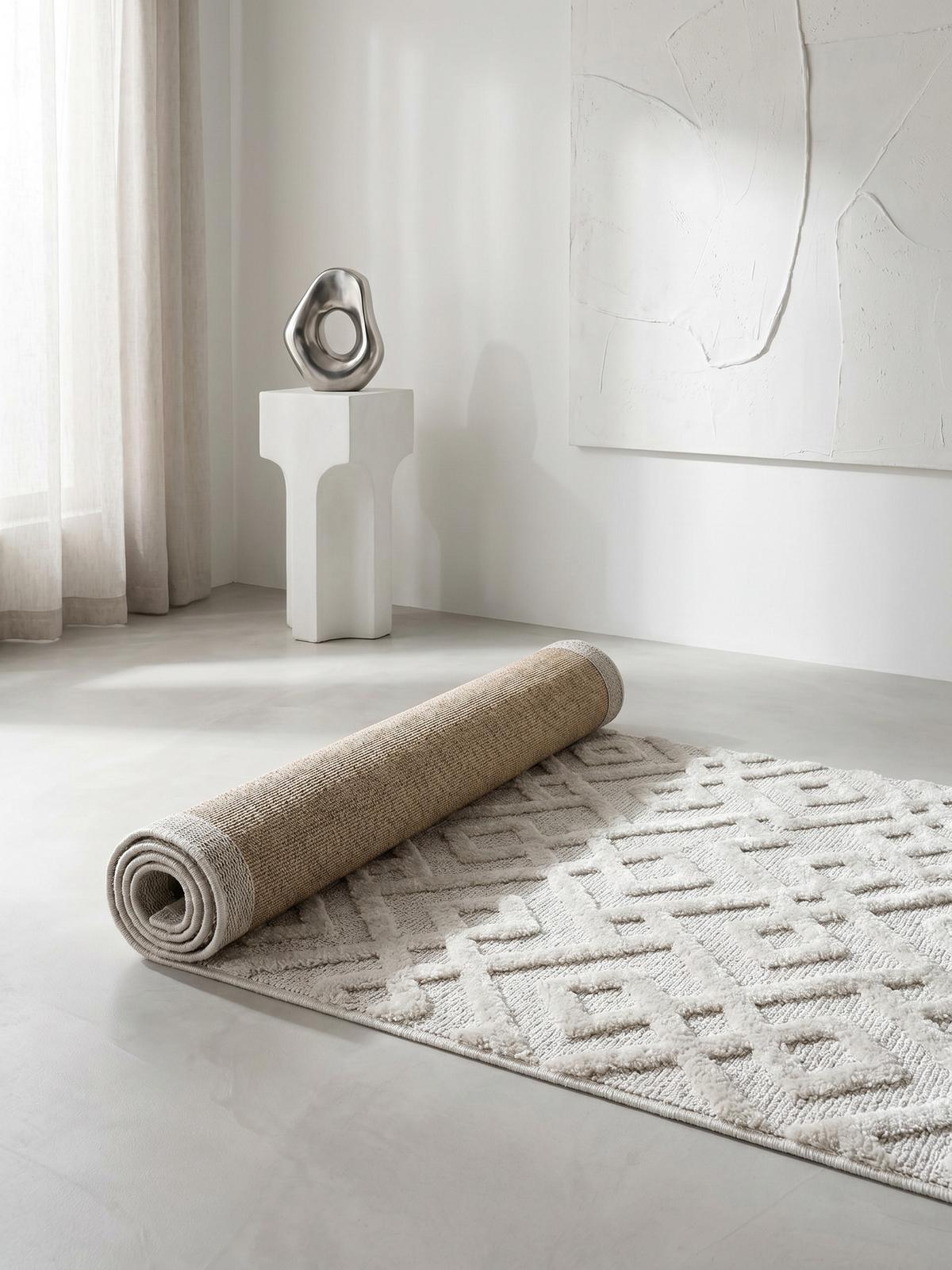 TEPPICH Hochflor EISACK in Creme, geometrisch, 80 x 250 cm - Beige, Textil (250/80cm) - KADIMA DESIGN