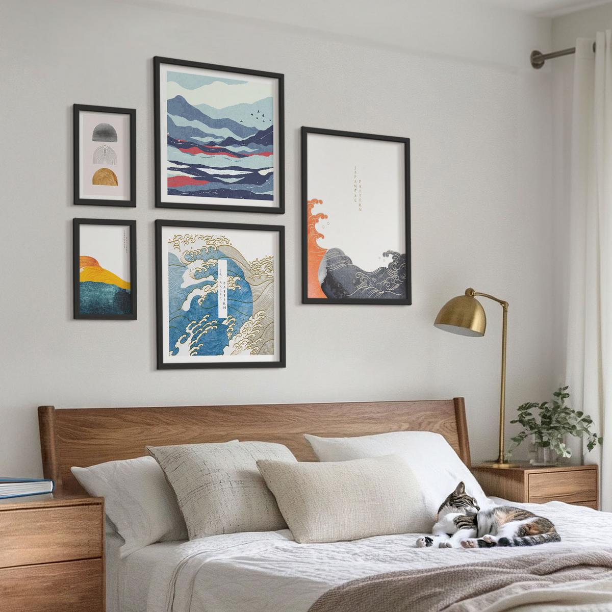 BILDER SET 5er Set - 50x50 cm & 20x30 cm & 40x60 cm Schwarzer Rahmen - Stilvolle moderne Blumen - Schwarz, Kunststoff (40/60cm) - TULUP