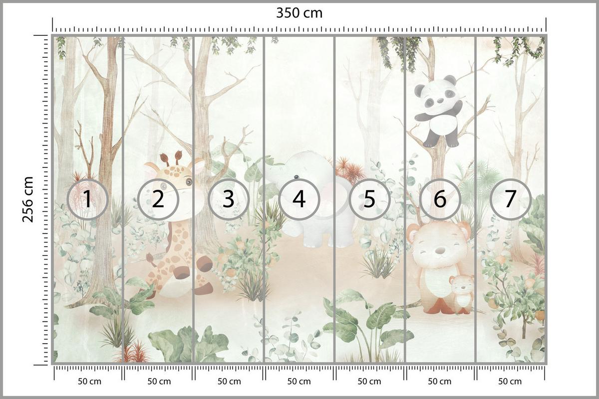 FOTOTAPETE für Kinder Tiere Wald Pflanzen 350x256 - Beige/Orange, Papier (350/256cm) - Muralo