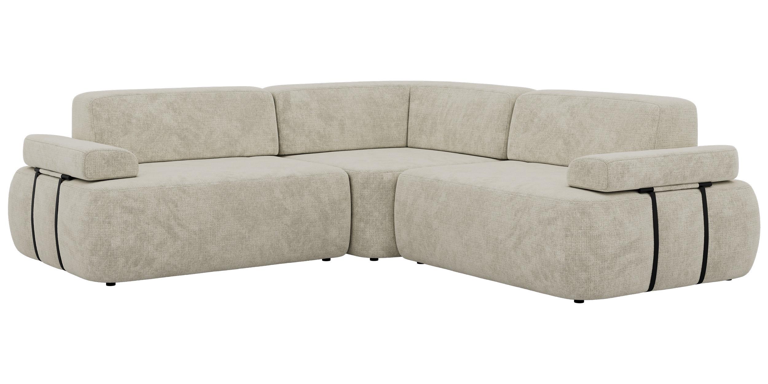 ECKSOFA MIREO L - Creme Schenille grob gewebt - Creme/Schwarz, Kunststoff/Textil (257/257cm) - MKS
