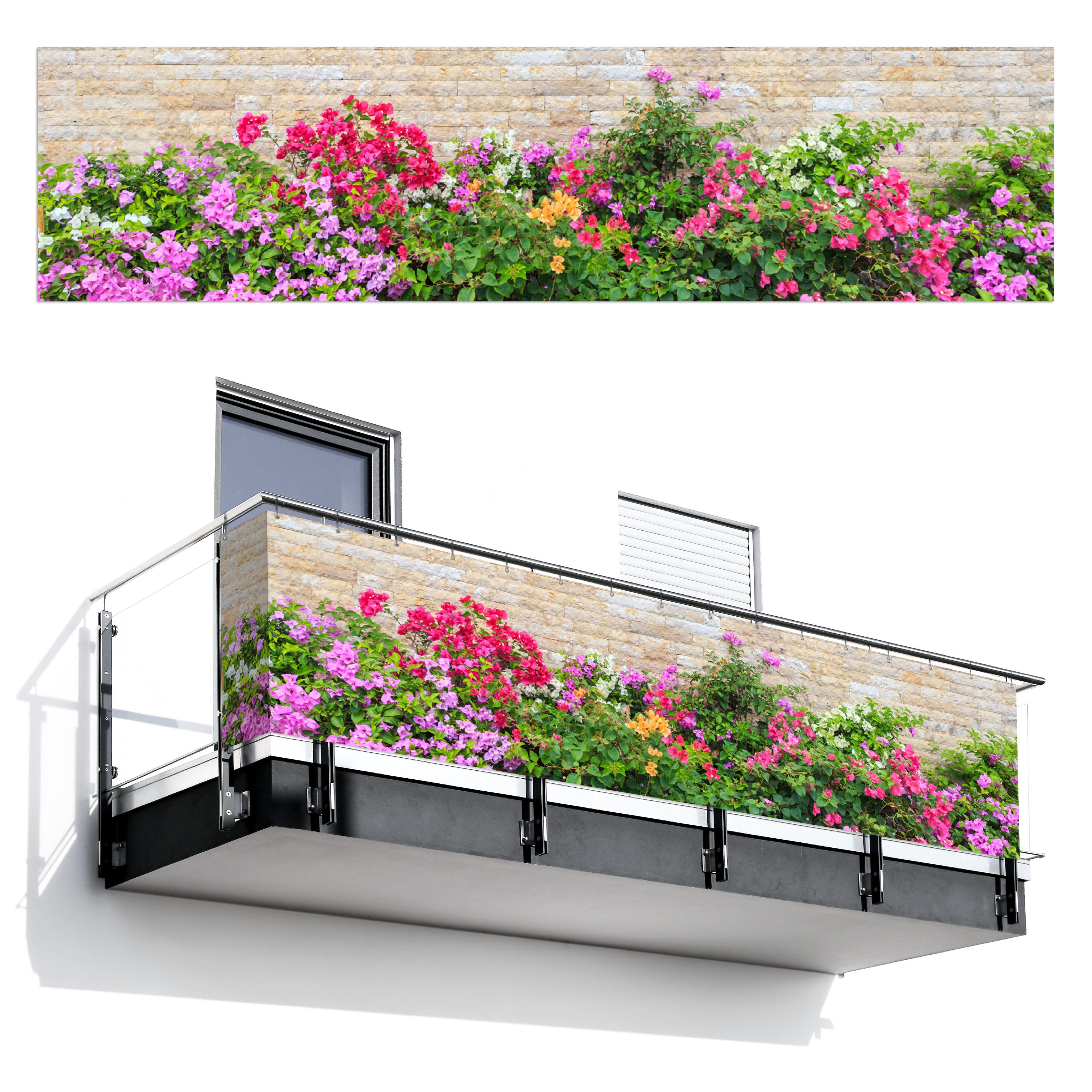 BALKON-SICHTSCHUTZ Blumen - Pflanzen - Blätter - Steine Deko XXL 500x130 cm - Pink, Kunststoff (500/130cm) - MuchoWow