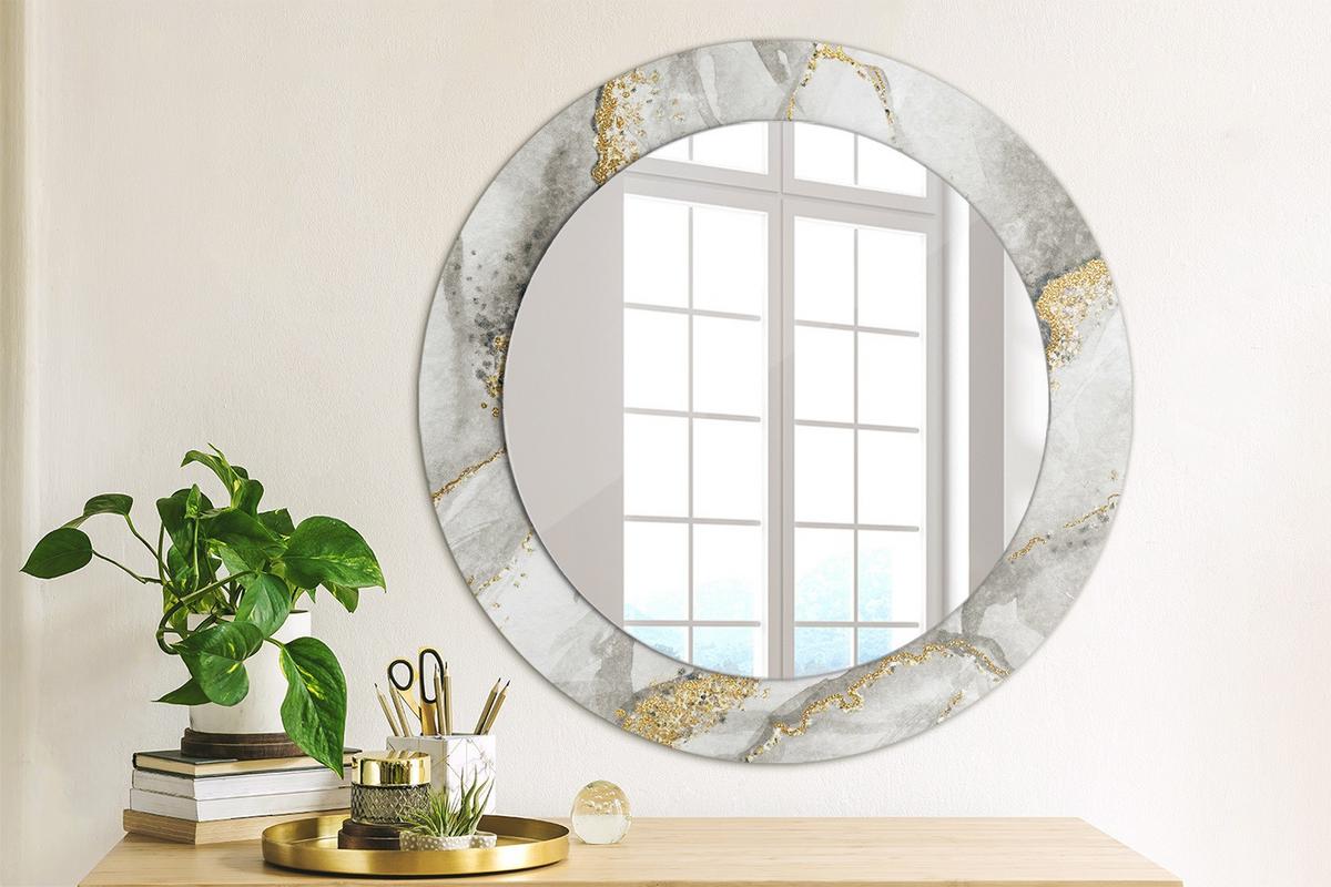 SPIEGEL Ø60 cm Rund mit Aufdruck - Goldfarben/Hellgrau, Glas (60/60/0.4cm) - TULUP
