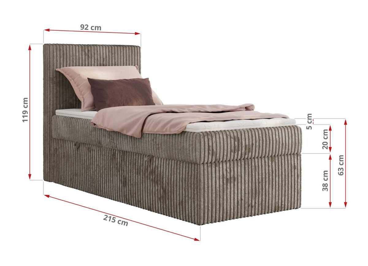 BOXBETT TILIANO 90/200 - Hellbraun Cord - H4 - Rechts - Hellbraun, Textil (90/200cm) - MKS