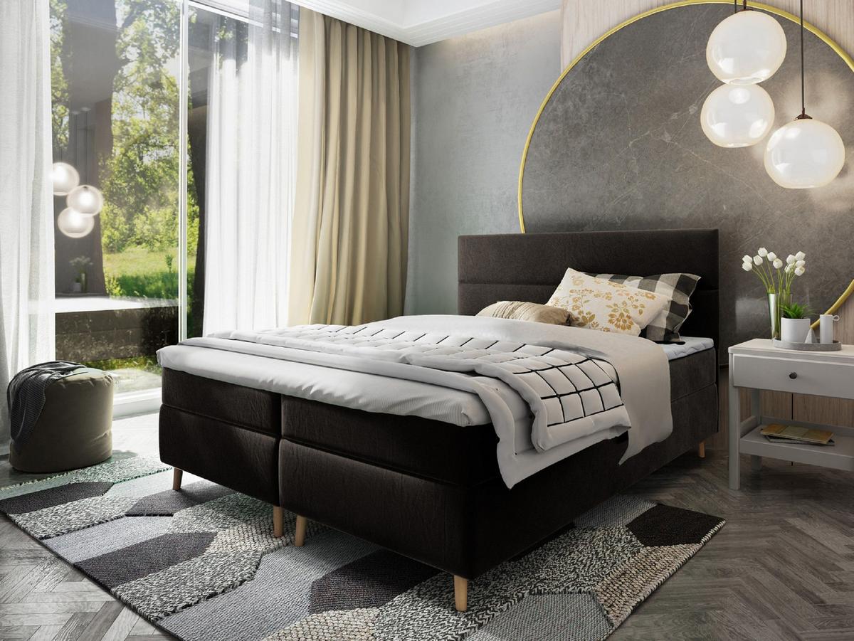 BOXBETT SANTA 140x200 cm mit Matratze und Topper - Schwarz - Schwarz, Holz (140/200cm) - MASSENO