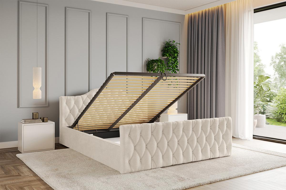POLSTERBETT mit Bettkasten, Fußteil und Lattenrost, Boxbett mit Matratze H3/H4 - FALIO-Z-V1 120x200 Beige - Creme, Holzwerkstoff/Textil (120/200cm) - ALTDECOR