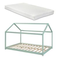 HAUSBETT Cerro mit Matratze - Mintgrün, Holz/Textil (120/200cm) - [en.casa]