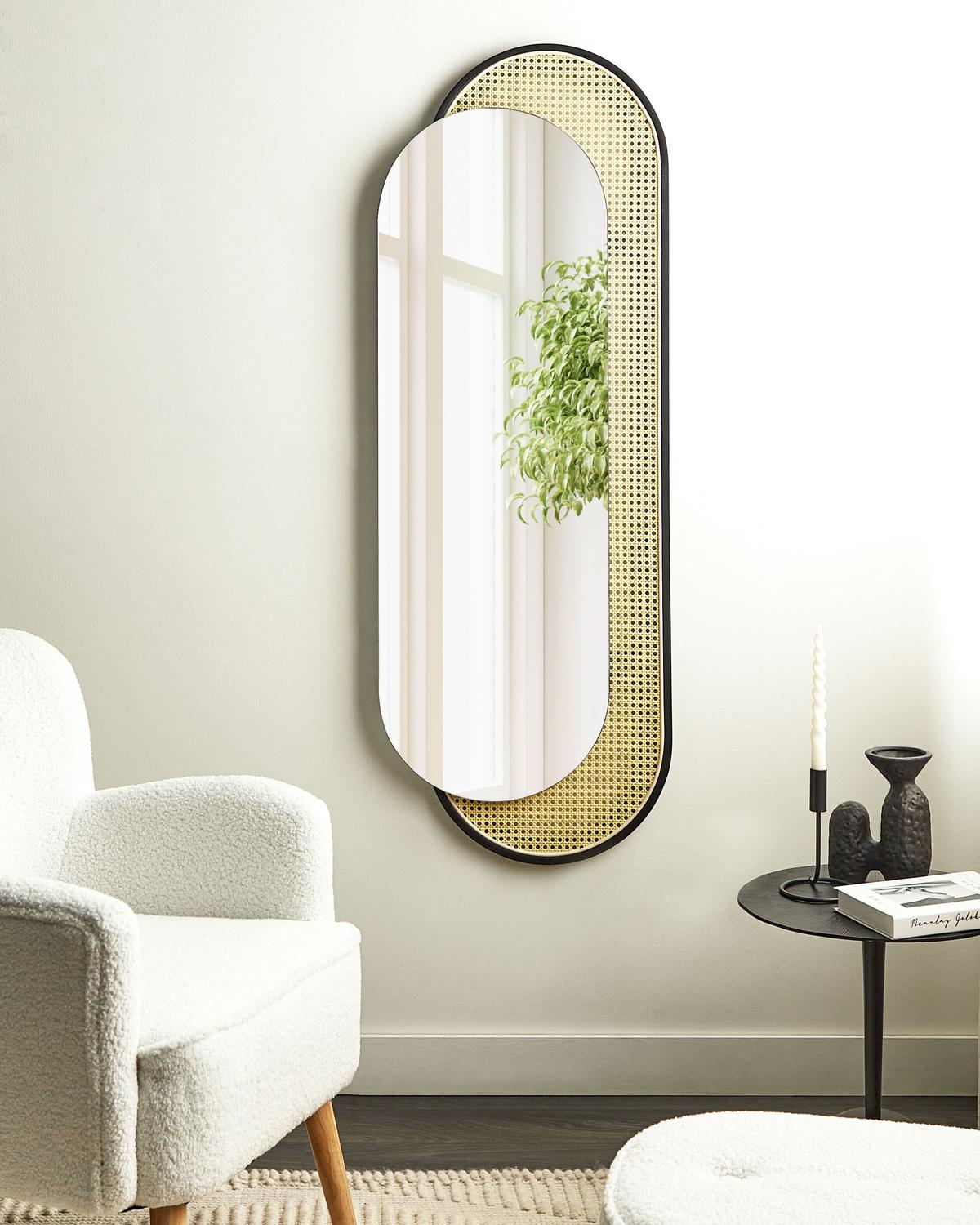 WANDSPIEGEL Rattan naturfarben/schwarz oval 51/143 cm Creil - Schwarz/Naturfarben, Kunststoff (51/143/5cm) - Beliani