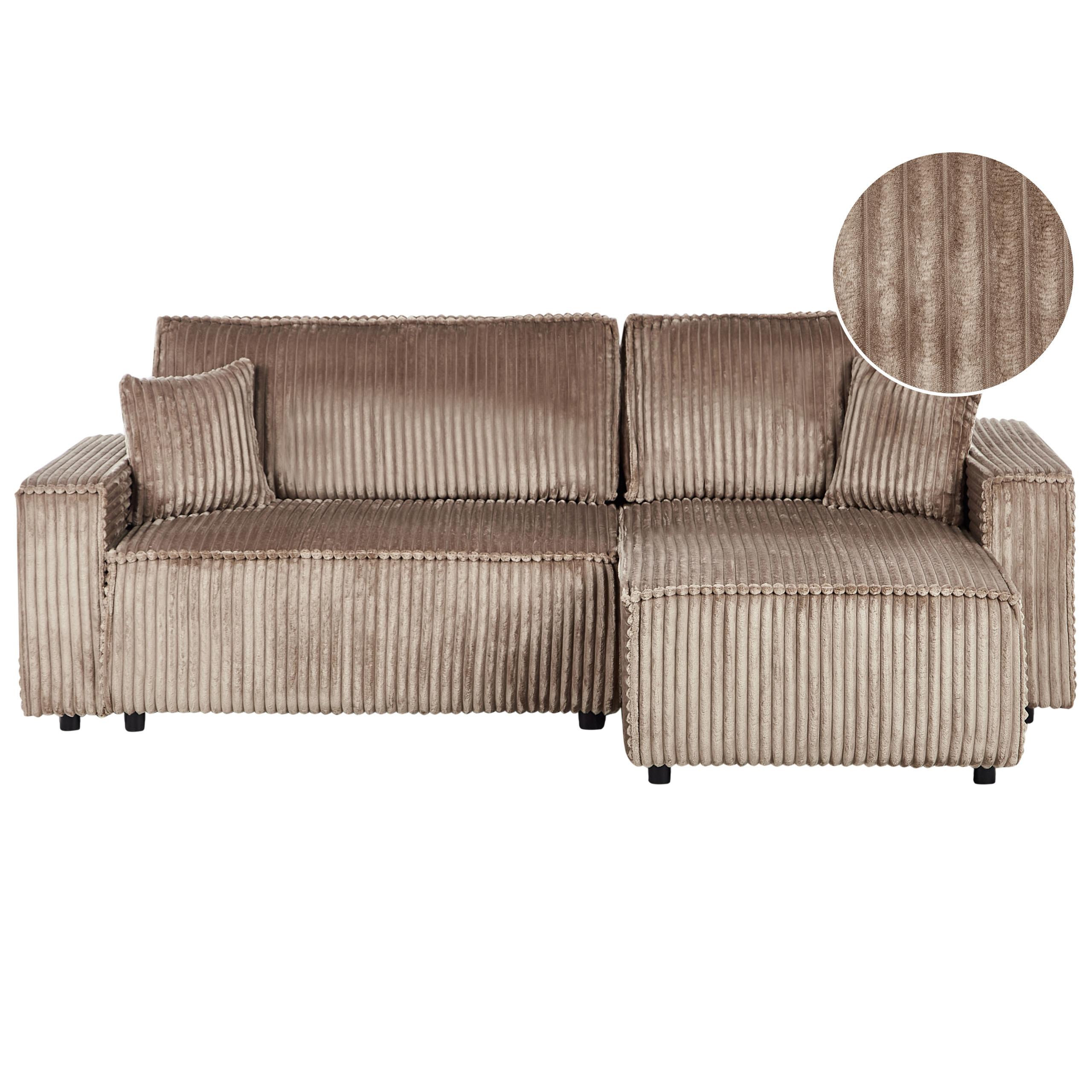 ECKSCHLAFSOFA 3-Sitzer Cord Hellbraun mit Stauraum linksseitig Abacka - Hellbraun, Textil (247/147cm) - Beliani