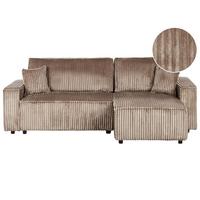 ECKSCHLAFSOFA 3-Sitzer Cord Hellbraun mit Stauraum linksseitig Abacka - Hellbraun, Textil (247/147cm) - Beliani