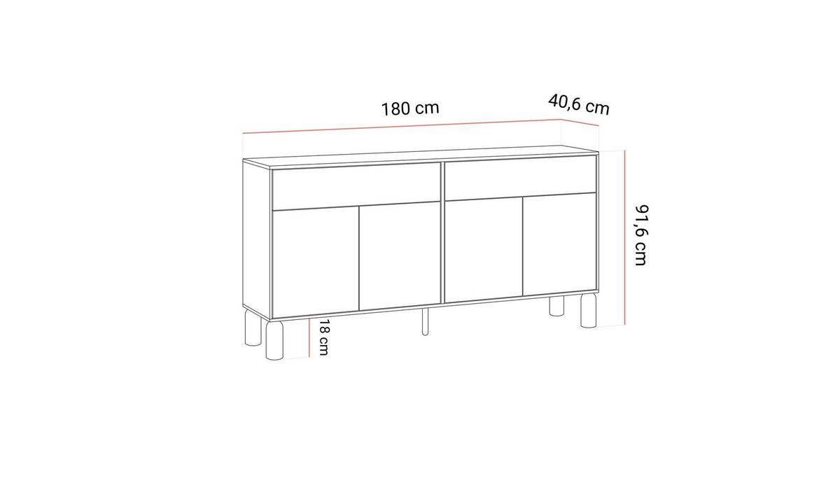 KOMMODE LINDEN 180/40,6/91,6 cm 4 Türen 2 Schubladen Eiche Bookmatch - Eichefarben, Eichenholz/Holzwerkstoff (180/91.6/40.6cm) - Lookway