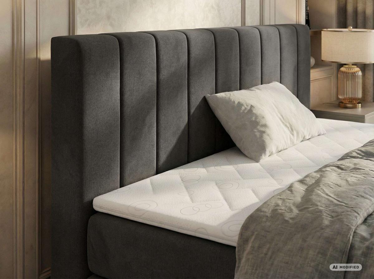 BOXSPRINGBETT ALVER KING DUO 200/200 - Dunkelgrau Velvet - Topper T25 - H3 - Dunkelgrau/Schwarz, Kunststoff/Textil (200/200cm) - MKS