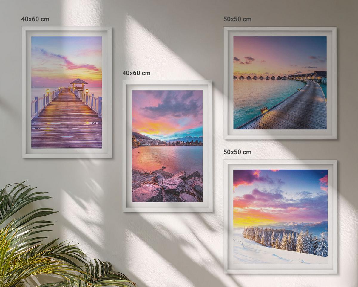 BILDER SET 4er Set - 50x50 cm & 40x60 cm Weißer Rahmen - Winterlandschaft des Pierbergs - Weiß, Kunststoff (50/50cm) - TULUP