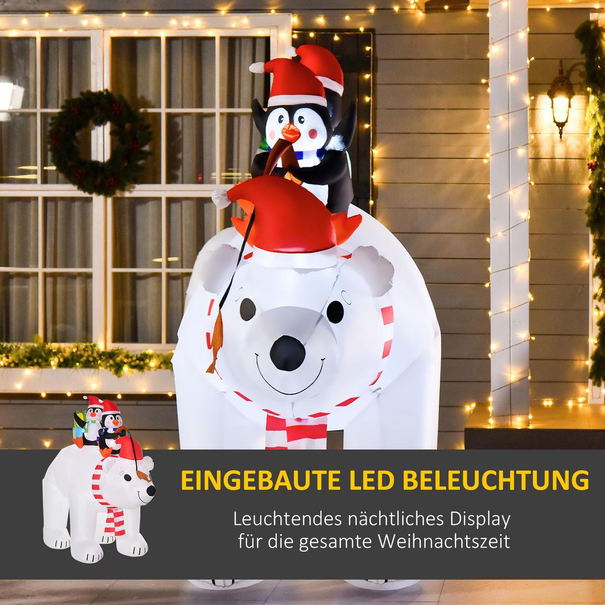 AUFBLASBARE Pinguine auf Eisbär Dekoration 2,1 m mit Lichtern Polyester - Multicolor, Kunststoff (113/206/227cm) - HOMCOM