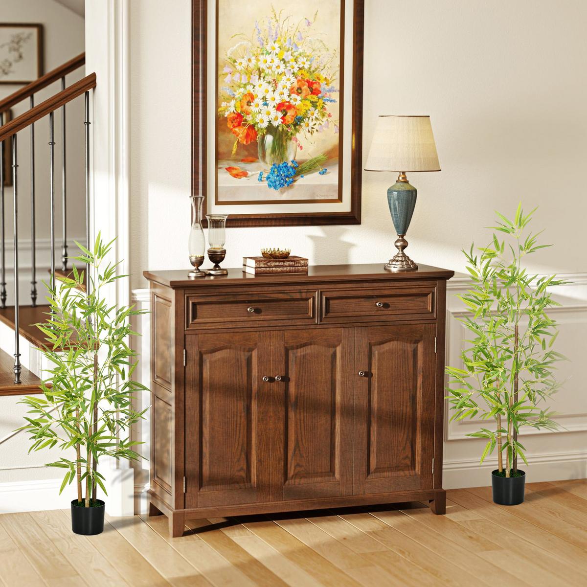 KÜNSTLICHE Pflanzen 2er Set, Kunst Bambus, 120 cm - Grün, Kunststoff (120cm) - HOMCOM