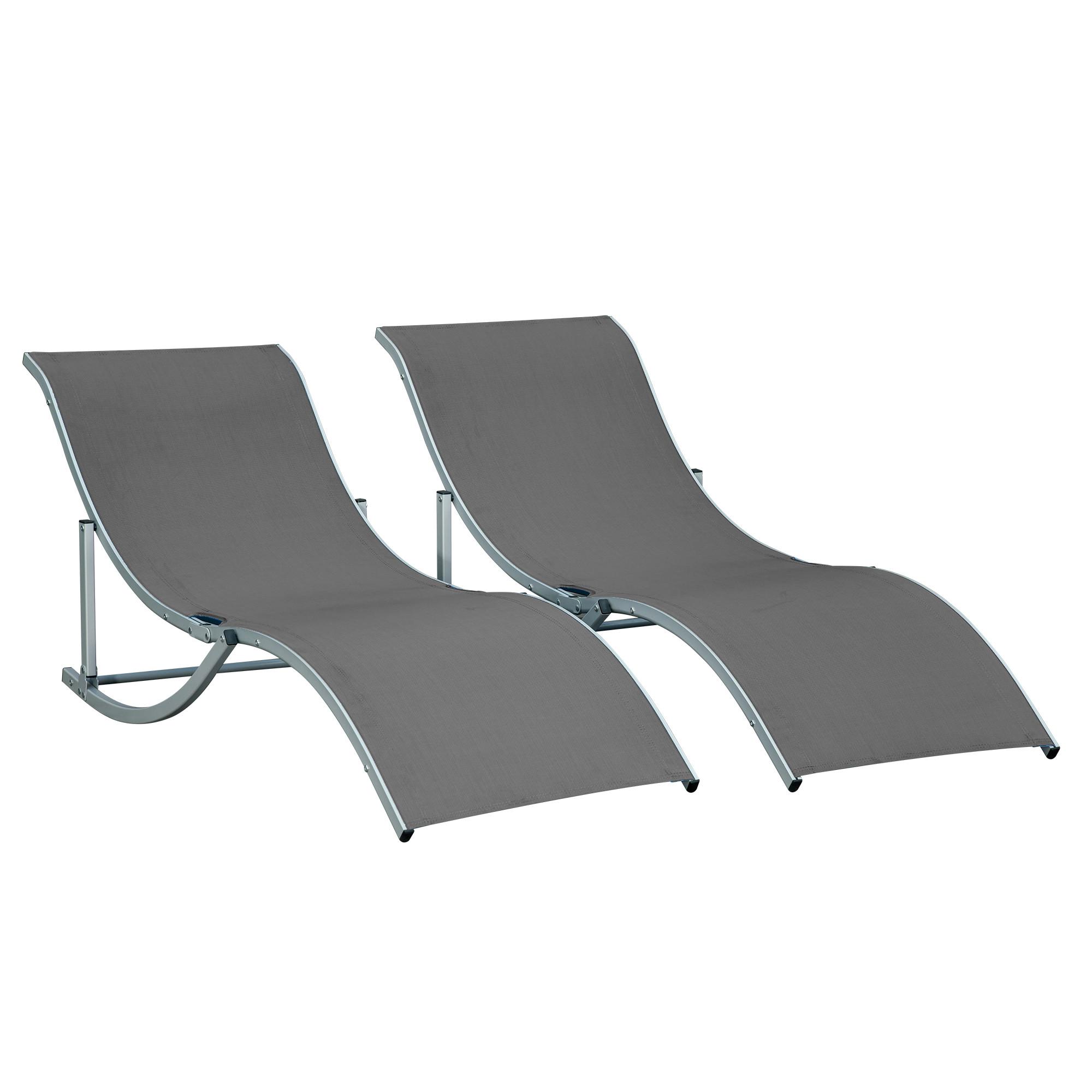 2ER Set Sonnenliege Gartenliege Stoffliege Relaxliege Alu Texteline Dunkelgrau - Dunkelgrau, Textil (61/63/165cm) - Outsunny