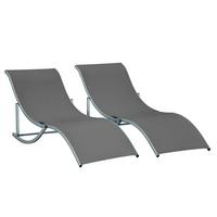 2ER Set Sonnenliege Gartenliege Stoffliege Relaxliege Alu Texteline Dunkelgrau - Dunkelgrau, Textil (61/63/165cm) - Outsunny