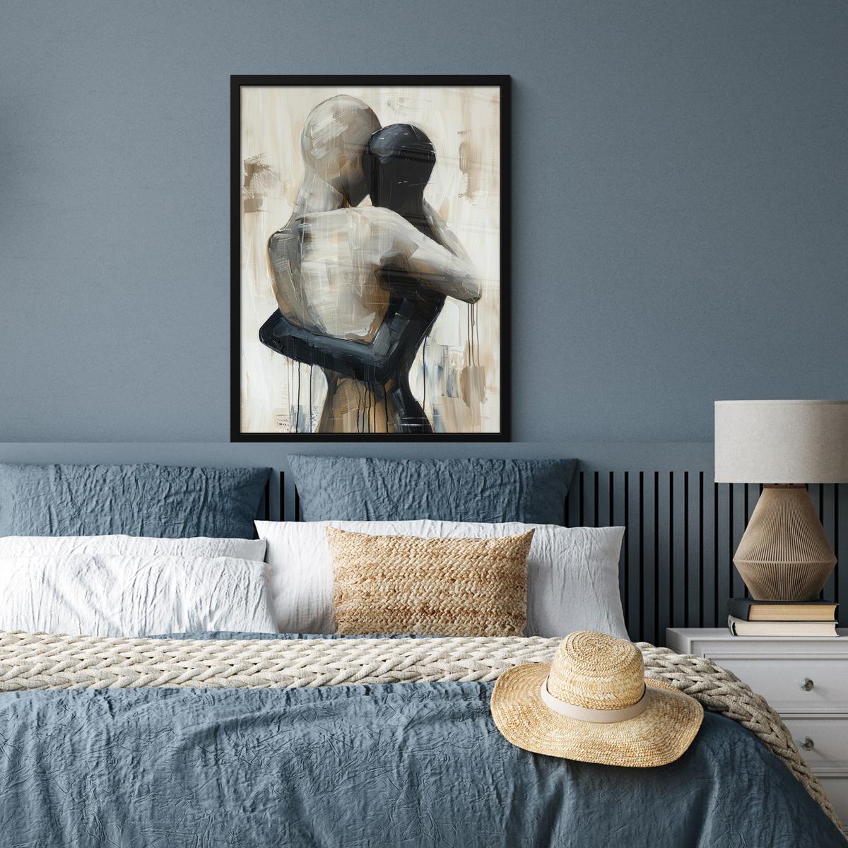 POSTER MIT RAHMEN Abstrakt - Liebe - Schwarz und weiß - Modern Posterleiste 60x80 cm - Schwarz, Papier (60/80cm) - MuchoWow