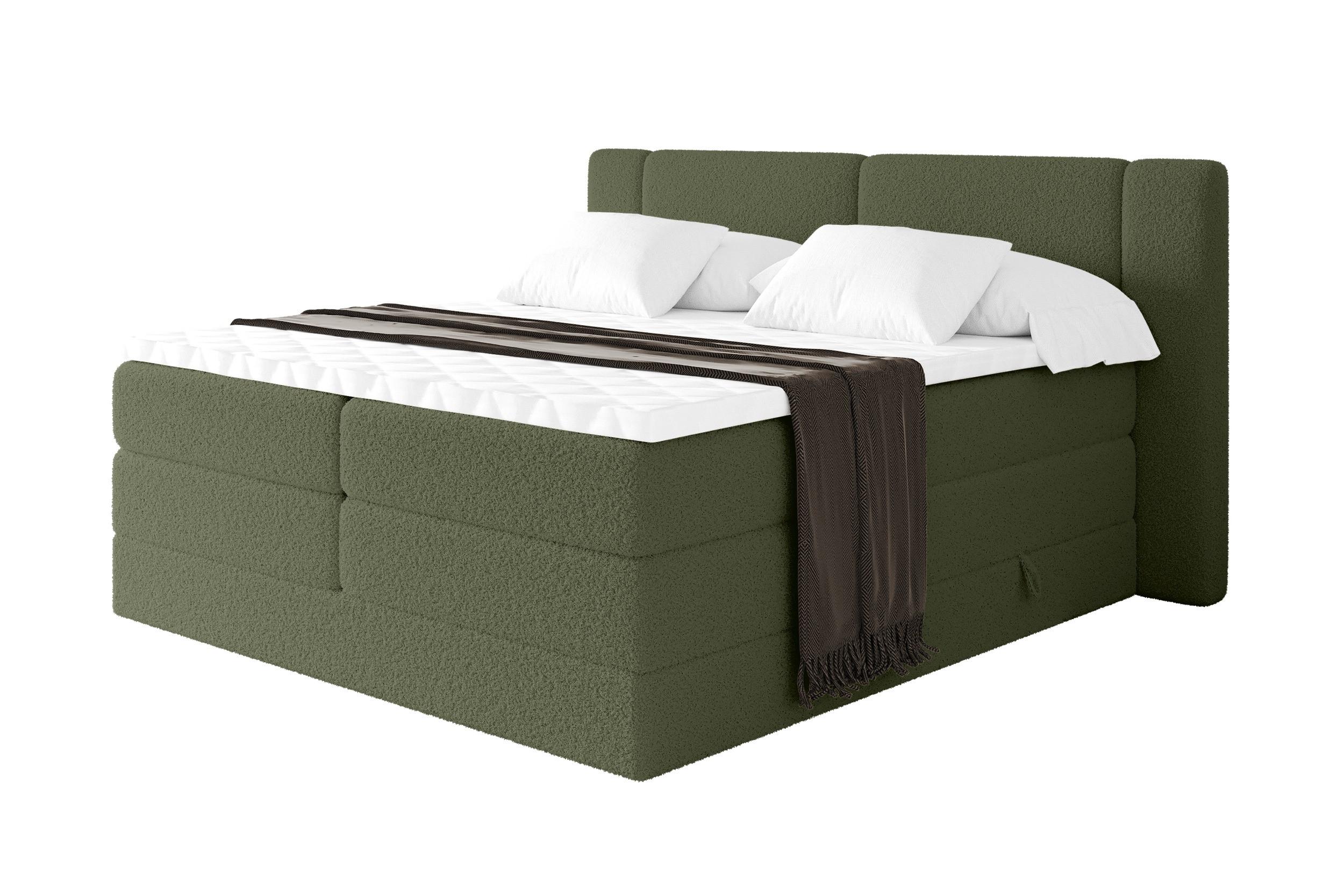 BOXSPRINGBETT mit Matratze H3/H4 - EVON KING - 200x200 cm Grün - Jadegrün, Holzwerkstoff (200/200cm) - ALTDECOR