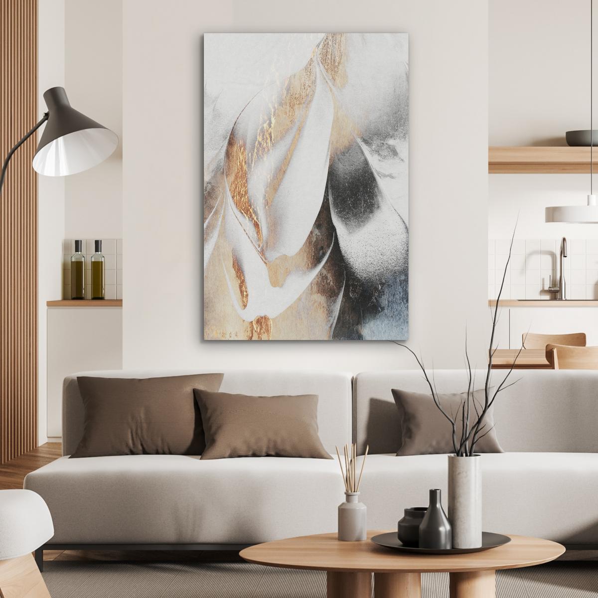 AKUSTIKBILD Luxus - Abstrakt - Gold - Weiß Wanddeko 70x100 cm - Goldfarben, Kunststoff (70/100/0.9cm) - MuchoWow