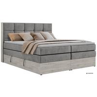 BOXSPRINGBETT ALNOR KING 140/200 - Hellgrau Velvet - Topper Visco - H4 - Hellgrau/Schwarz, Kunststoff/Textil (140/200cm) - MKS