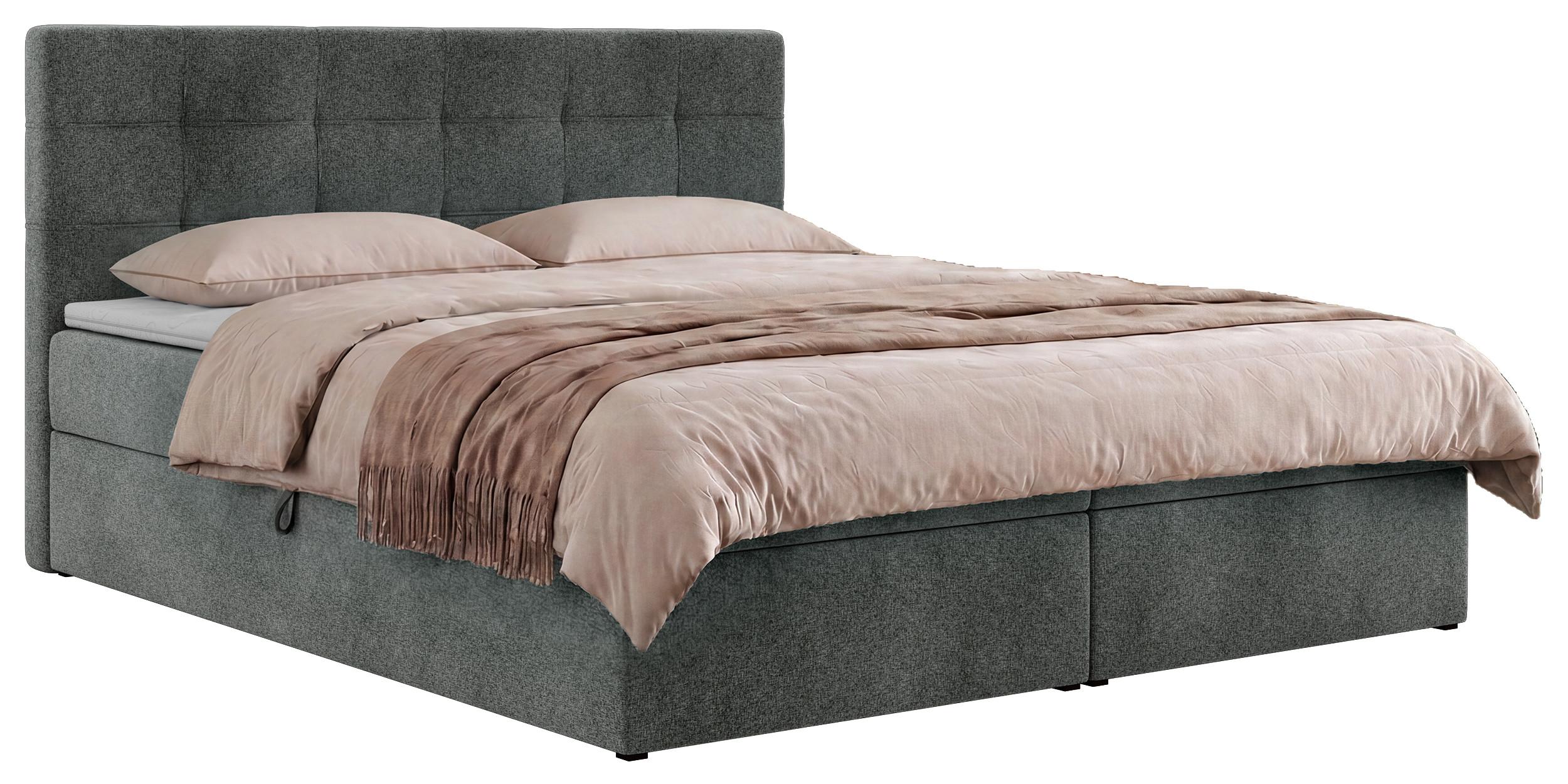 BOXBETT SOLVEN 160/200 - Dunkelgrau Stukture - Topper T25 - H3 - Dunkelgrau/Schwarz, Kunststoff/Textil (160/200cm) - MKS
