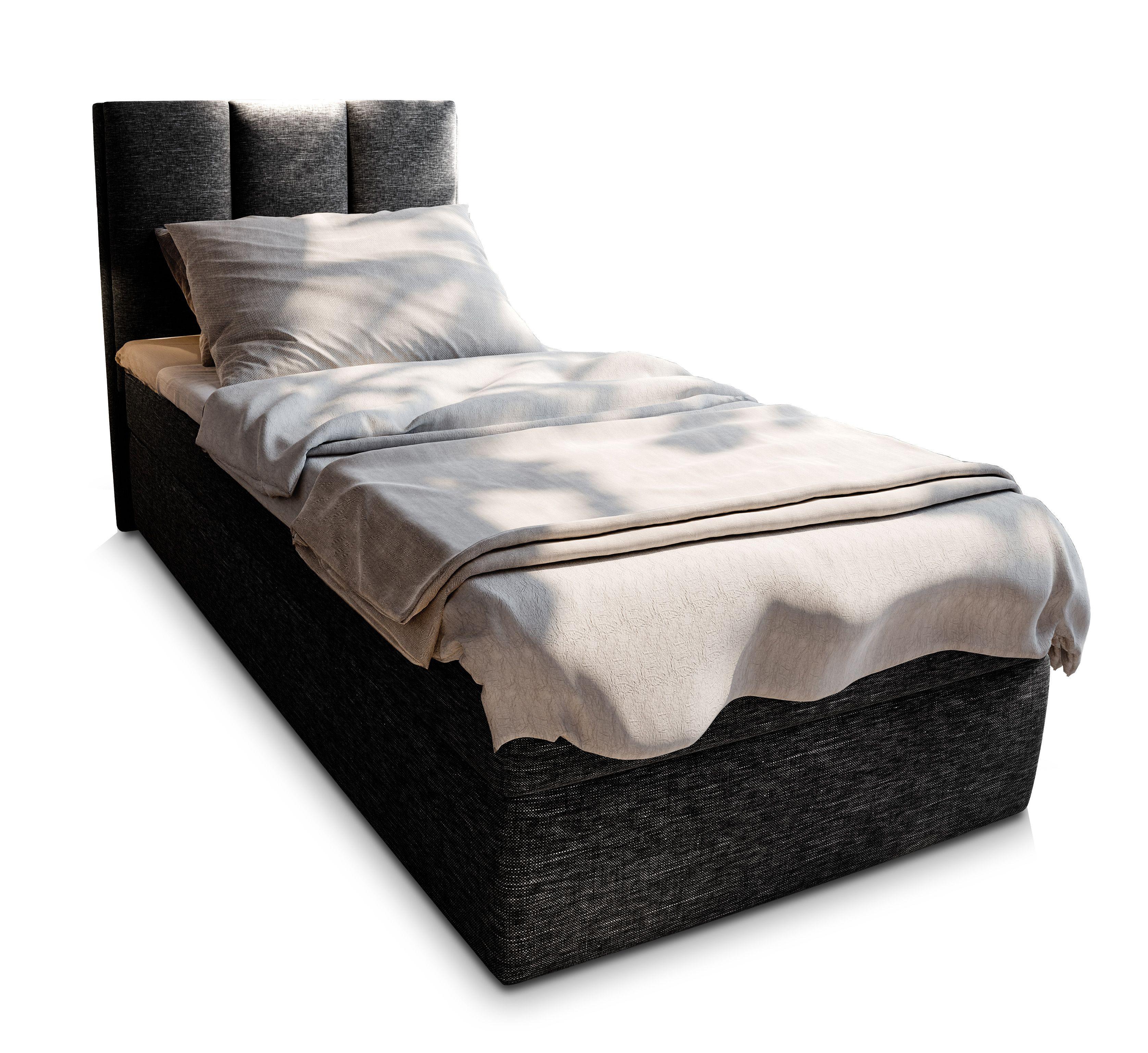 BOXBETT MERIL 80 80x200 cm mit Matratze und Topper - Schwarz - Schwarz, Holz (80/200cm) - MASSENO