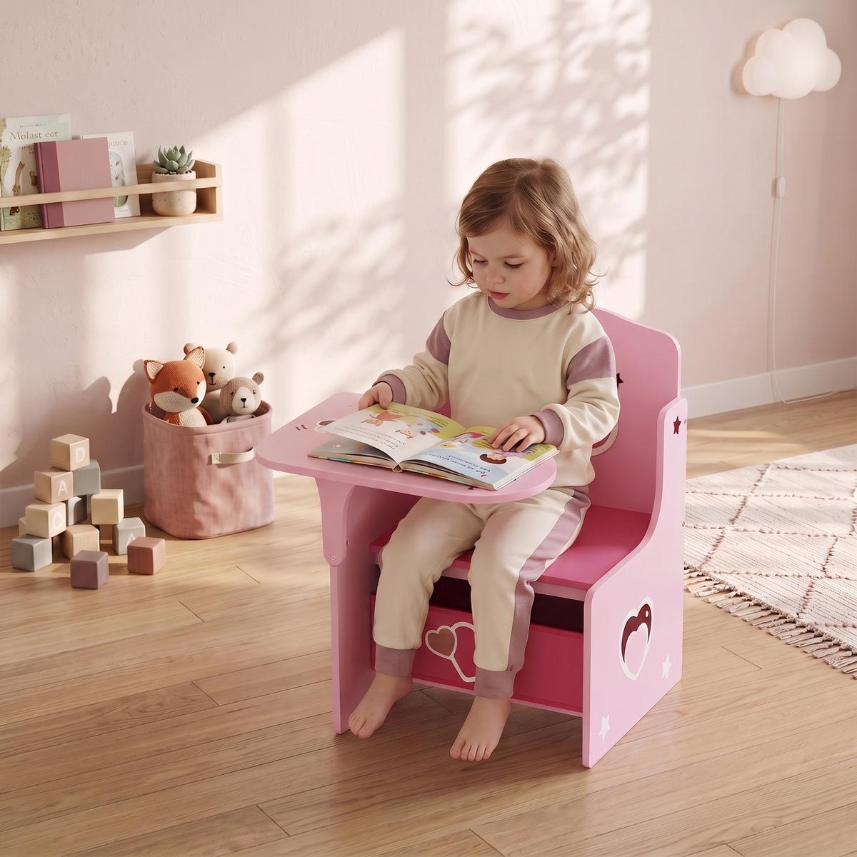 KINDERTISCH-MIT-STUHL MDF Vliesstoff Rosa - Rosa, Holzwerkstoff (51/59/58.5cm) - AIYAPLAY