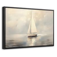 LEINWAND Bilder mit Rahmen - Segelschiff - Meer - Bewölkt - 30x20 - Creme, Textil (30/20cm) - MuchoWow