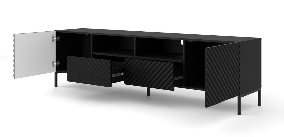 TV LOWBOARD Schwarz, Schwarz 200/56/42 - Schwarz, Holzwerkstoff (200/56/42cm) - RAUMHIRSCH FURNITURE