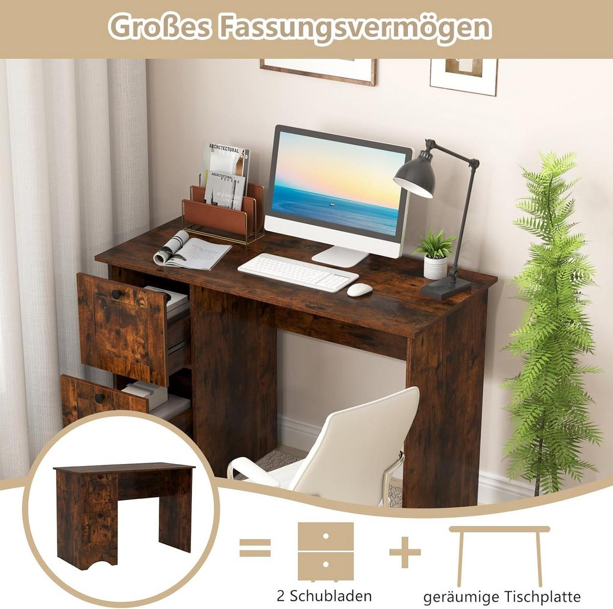 COMPUTERTISCH Braun - Braun, Holzwerkstoff (50/109/75cm) - COSTWAY