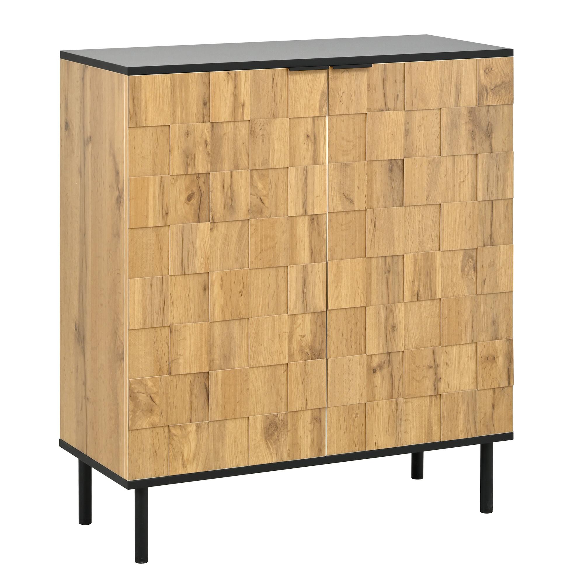 SCHUHSCHRANK holzoptik & mosaik-design mit 2 türen & verstellbaren fächern - Naturfarben, Holzwerkstoff (80/91.5/35cm) - Urban Meuble