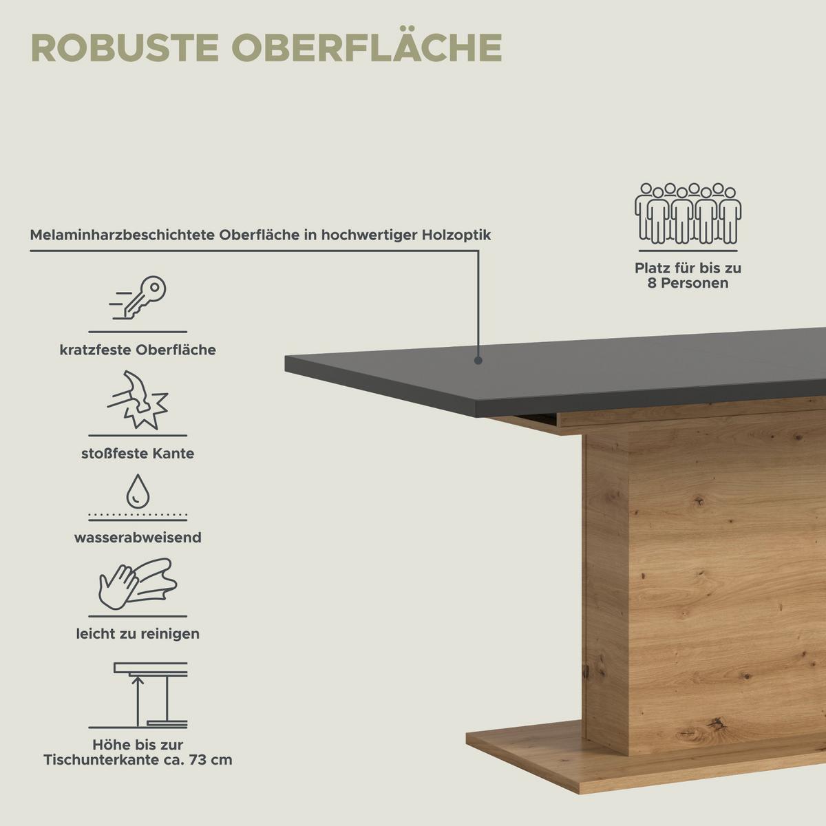 ESSTISCH grau, Eiche Artisan Küchentisch ausziehbar 150 - 190 cm - Eiche Artisan/Grau, Holzwerkstoff/Metall (150/90/76cm) - Inn.Furn