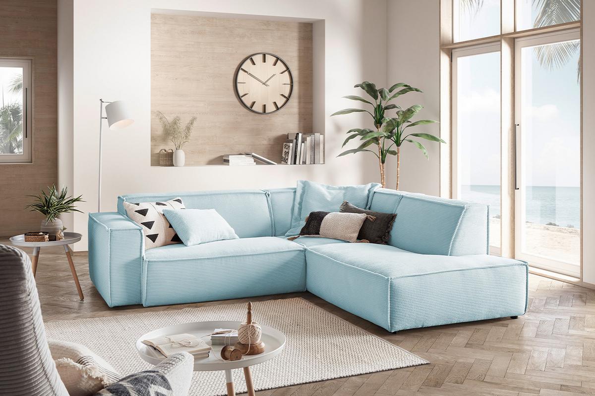 ECKSOFA SAMU Hellblau Cord - Schwarz/Hellblau, Textil (254/224cm) - KAWOLA