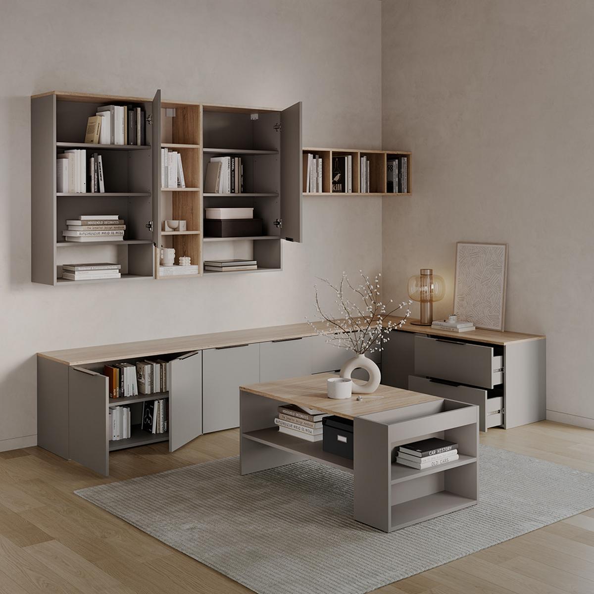 COUCHTISCH Piave Greige mit Regalen - Greige, Holzwerkstoff (55/100/42cm) - Livinity®