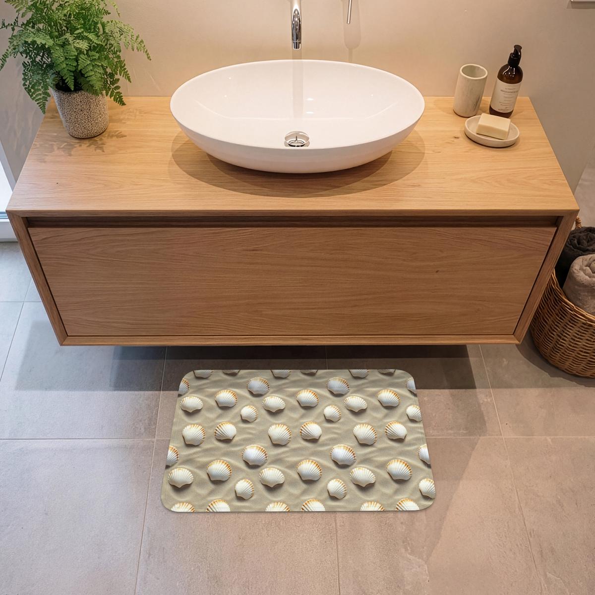 BADEMATTE Muscheln - Sand - Maritim 60x40 cm - Sandfarben, Textil (60/40cm) - OnlyWow