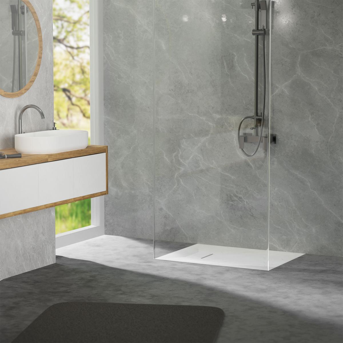 DUSCHWANNE 90x70 cm Weiß mit Ablaufgarnitur aus SMC - Weiß, Kunststoff (70/3/90cm) - LuxeBath