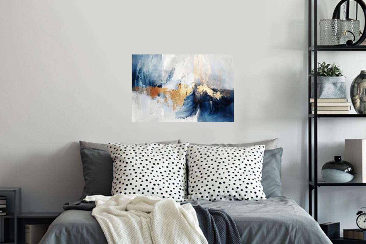 WANDTATTOO Gold - Blau - Aquarell - Kunst - Modern Deko Wohnzimmer 60x40 cm - Hellblau, Kunststoff (60/40/0.1cm) - MuchoWow