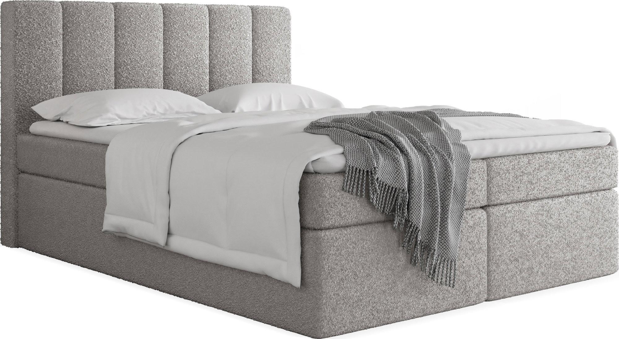 BOXBETT Amira mit Bettkasten, Boucle Grau 120/200 cm – 7-Zonen Taschenfederkern-Matratze & Komfortschaum-Topper - Hellgrau/Schwarz, Holz/Holzwerkstoff (120/200cm) - WFL GROUP